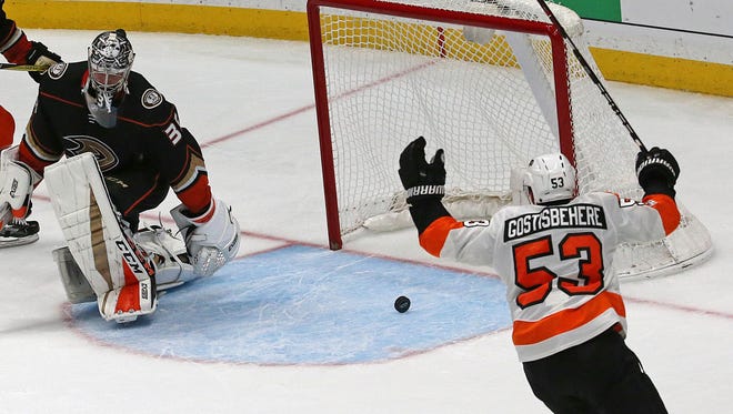 Shayne Gostisbehere and the Flyers have won two of their first three on the road. If they're going to get back to the playoffs, winning away from Wells Fargo Center will be important.