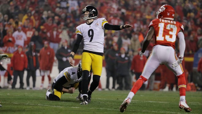 Steelers kicker Chris Boswell kicks one of his six field goals during the second half.
