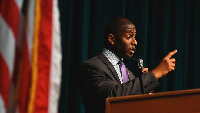 Tallahassee Mayor Andrew Gillum, a Democrat who is running for Florida Governor, was one of the speakers at a  packed "People's Town Hall", organized by Speak Out Brevard, held at Viera high school auditorium Tuesday evening.