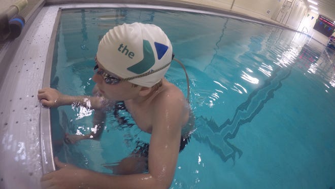 Hanover Stingrays Swim Club 10-year-old Nick Croghan prepares to start the backstroke event. Croghan set a new Stingrays club record on Saturday.