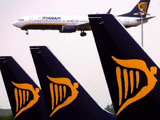 This photo from May 10, 2007, shows Ryanair planes