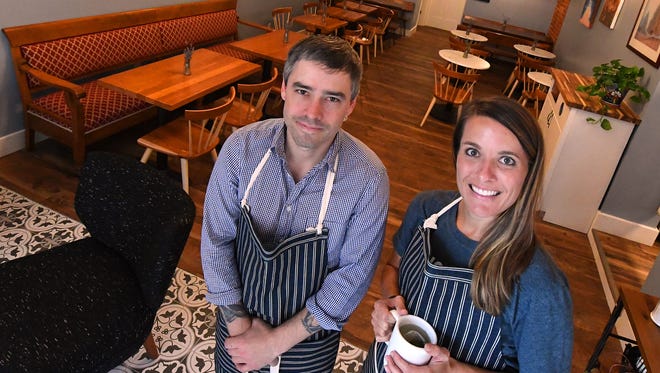 Bryan Hollar is owner and baker at Réunion Bakery & Espresso with Amanda Green working as manager of the business, located at 26 South New Street in downtown Staunton. Photo taken on Tuesday, Oct. 10, 2017.