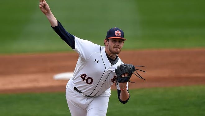 Auburn starting pitcher Gabe Klobosits could only get through three innings in the 7-6 loss to Sacramento State on Feb. 21.