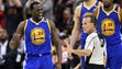 Draymond Green reacts to a call during the second quarter