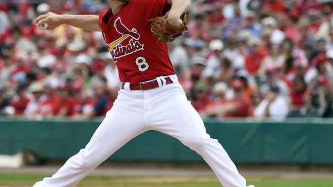 St. Louis starting pitcher Mike Leake (8) allowed just one hit over four shutout innings Monday. St. Louis lost 5-3.