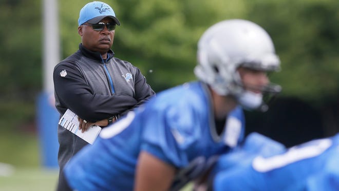 Detroit Lions head coach Jim Caldwell watches during NFL football minicamp, Wednesday, June 17, 2015, in Allen Park, Mich.