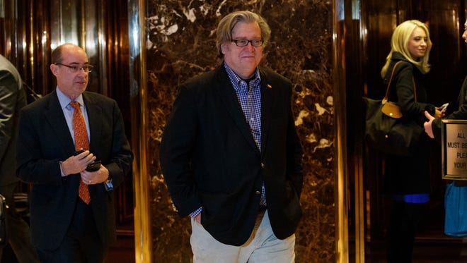 Steve Bannon, campaign CEO for President-elect Donald Trump, leaves Trump Tower on Nov. 11 in New York.
