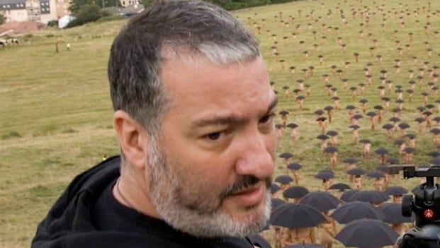 Photographer Spencer Tunick at work in Aurillac, France, in 2010.