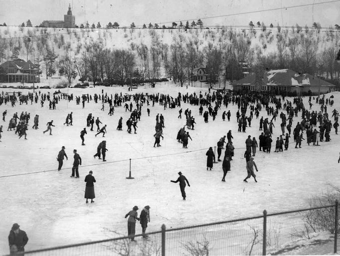 Hundreds of skaters cut the clear ice and brisk air