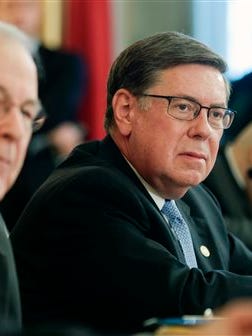 Sen. James Seward, R-Cortland, listens to a speaker during a Senate health and insurance hearing Jan. 6 at the Capitol in Albany.