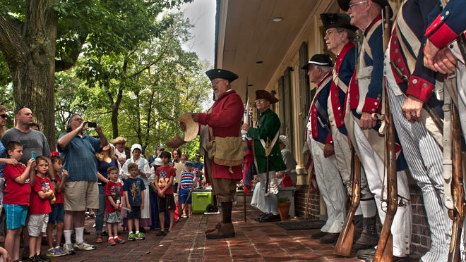 Bob DeMinico reads the Declaration of Independence to a large crowd outside of the Indian King Tavern in Haddonfield on July Fourth in 2015.