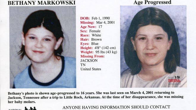 Bethany Markowski, left, as she looked when she disappeared; right, age progression photo as of 2006.