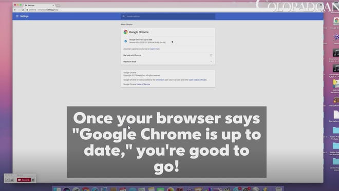 Screenshot from a video on how to update Google Chrome.