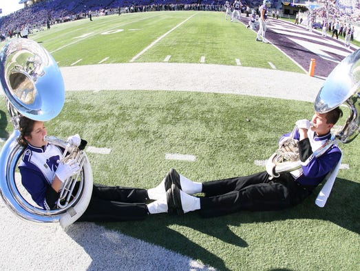 Tuba players in the Kansas State Wildcats Pride of