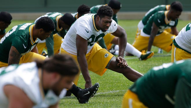 Green Bay Packers tight end Jared Cook (89) is shown during organized team activities Tuesday.