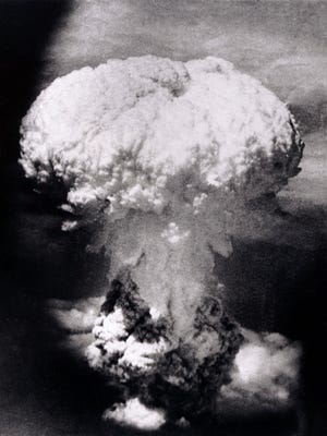 The mushroom cloud from the Nagasaki, Japan, atom bomb attack on Aug. 9, 1945.
