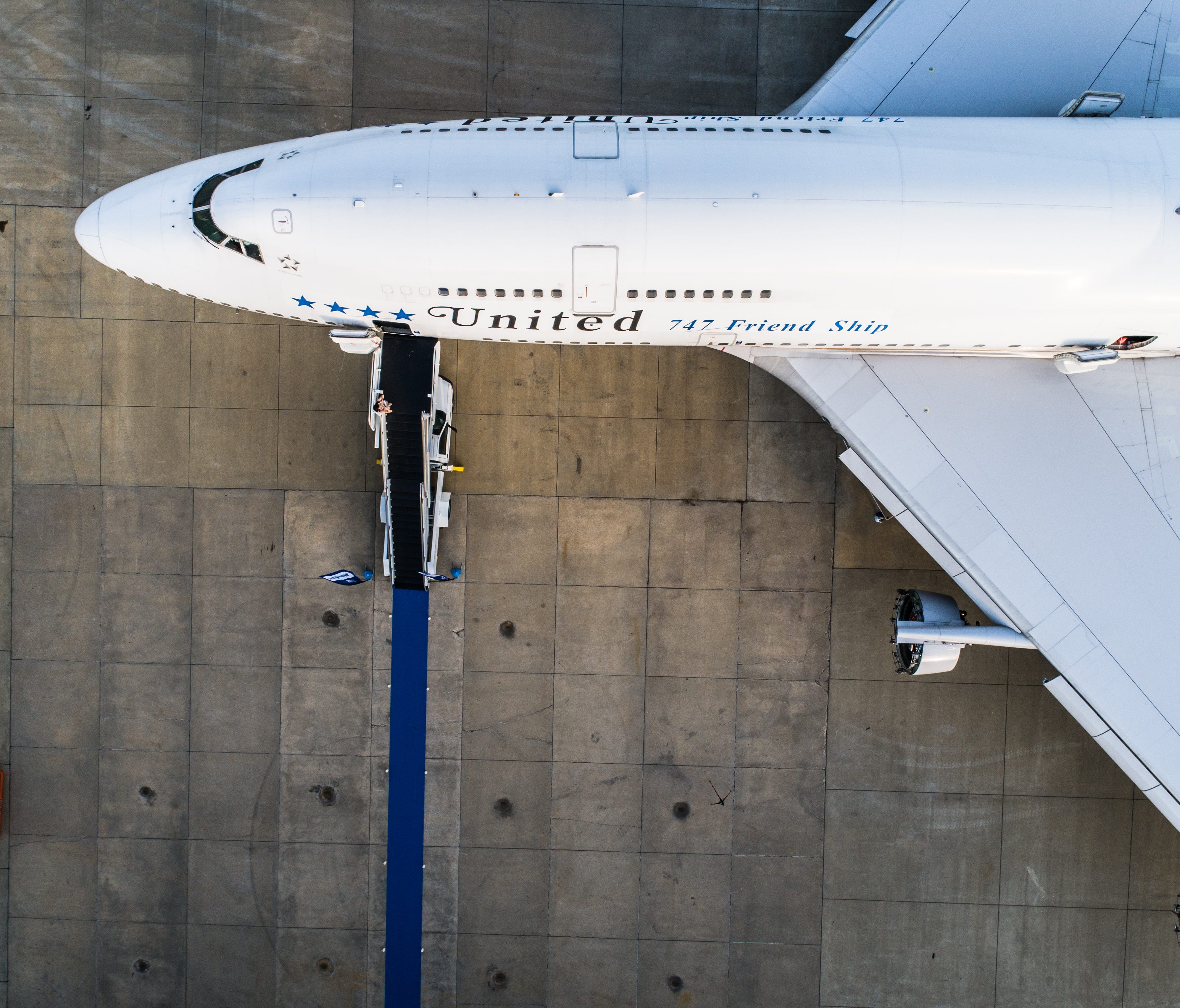 United's last-ever Boeing 747 to be used for revenue passenger service is seen at the Universal Asset Management (UAM) Aircraft Disassembly Center in Tupelo, Miss., on June 2, 2018.