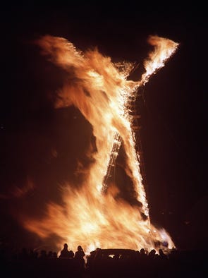 The man burns at the 1996 Burning Man Festival.