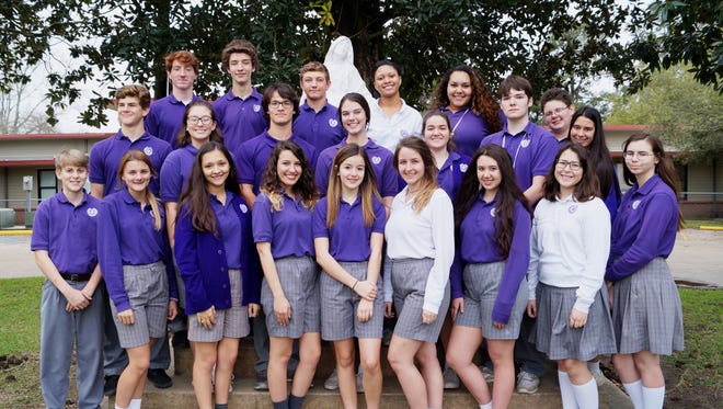 Opelousas Catholic School students participated in the University of Louisiana-Lafayette District Literary Rally. All 22 OC students who competed in their subject areas placed in the top five! Pictured are Eli Guidroz, 4th in Algebra I; Katie Wagley, 5th in French II; Blaire Sonnier, 2nd in Journalism I; Sarah Dupre, 1st in Biology II; Olivia Hebert, 1st in English II; Lara Clark, 5th in English IV; Kennedy Sittig, 3rd in English I; Jordan Doucet, 4th in Advanced Math/Pre-Calculus; Molly Trahan, 3rd in U.S. History; Jesse Roy, 2nd in Algebra II; Avery Provost, 4th in Biology I; Sam Pitre, 1st in Chemistry; Taylor Gautreaux, 4th in Geometry; Emily Tromblay, 1st in Accounting I; Grant Larcade, 3rd in English III; Olivia Lormand, 4th in Health; Ethan Warren, 1st in World History; Adam Dupre, 3rd in Civics; Drake Guidry, 2nd in World Geography; Olivia Doucet, 4th in Environmental Science; Bethany Guidry, 2nd in Psychology; and Dawson LeBlanc, 2nd in French I. Fourteen of the 22 (1st. 2nd and 3rd places) will now prepare for STATE Rally to be held at LSU in Baton Rouge on April 21.