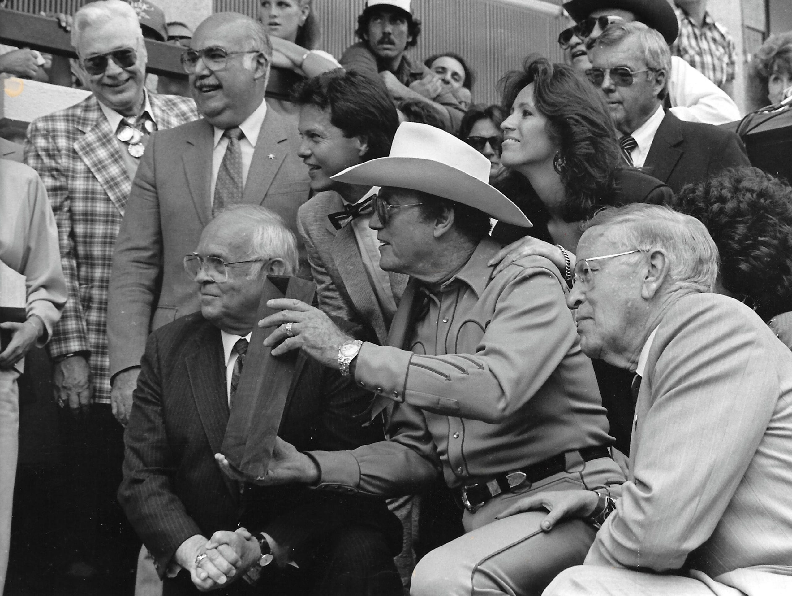 Clayton Moore receives his "Star" on the Walk of Fame in 1987. Dawn is behind him in the picture.