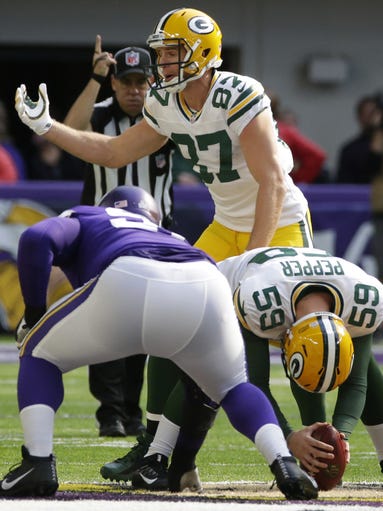 Green Bay Packers wide receiver Jordy Nelson (87) lines