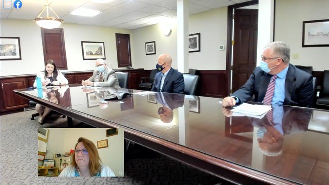 Rachel Lott and JJ Hodshire, of Hillsdale Hospital, are joined by Superintendents Shawn Vondra and Troy Reehl and Rebecca Burns for a Facebook Live panel Tuesday to discuss a return to in-person education in Hillsdale County.