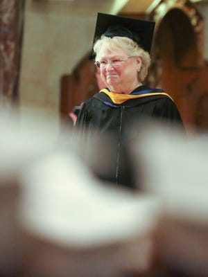 Head of School Cindy Mann at Padua Academy's commencement in May 2018.