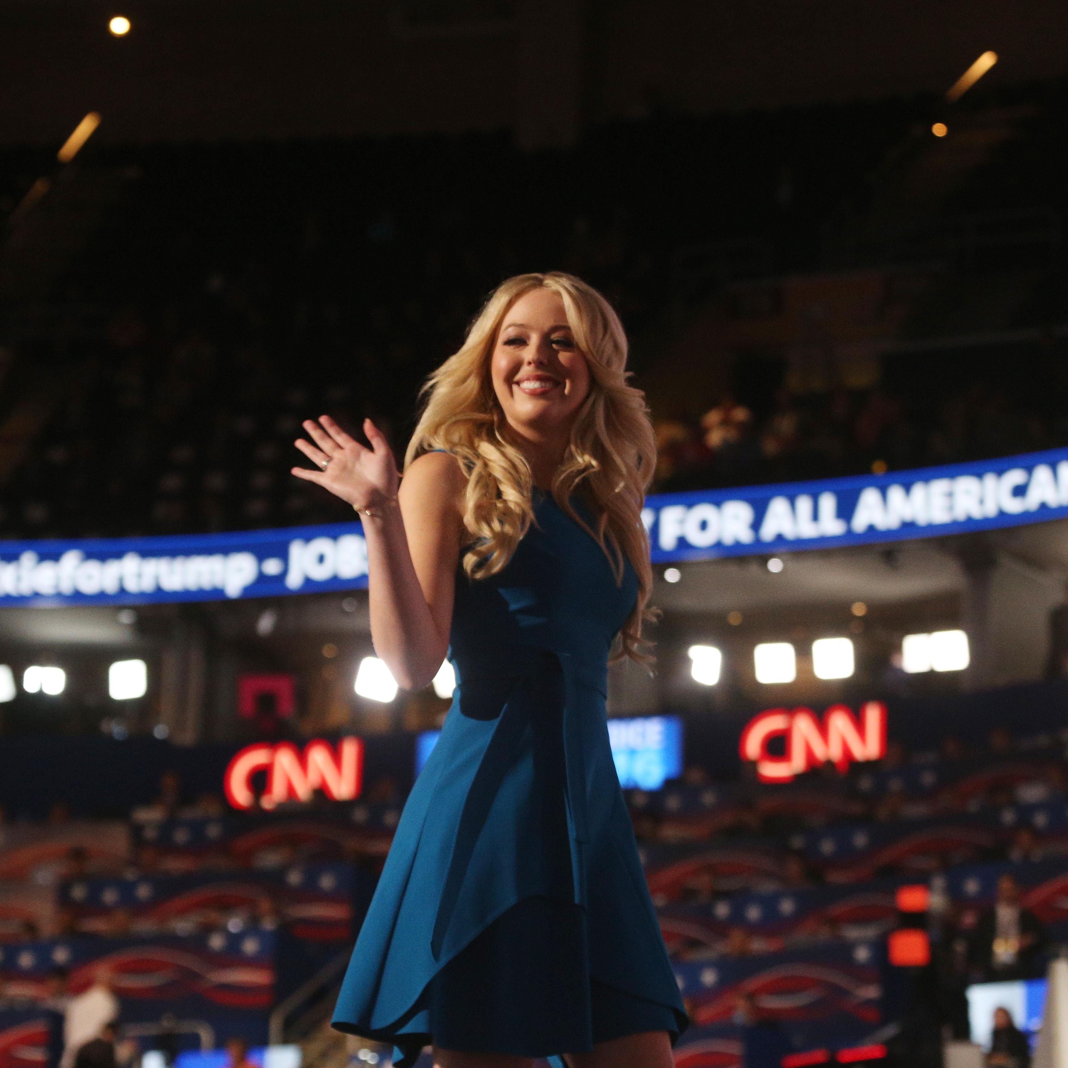 Tiffany Trump waves to the crowd after her speech during the Republican National Convention on July 19, 2016.
