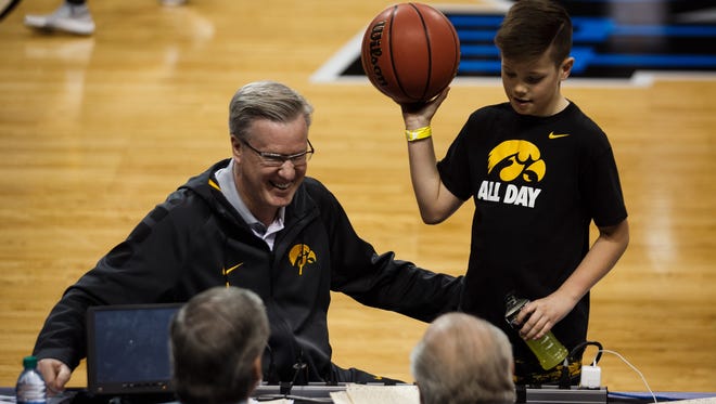 Iowa's Fran McCaffery laughs during practice Thursday at the Barclays Center.