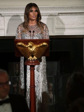 First lady Melania Trump wore a silvery gown during