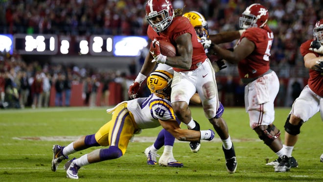 Alabama running back Derrick Henry ran for three touchdowns against LSU, and leads the country with 17 this season. Alabama has risen back up to the top of the SEC West as it has relied more on Henry.