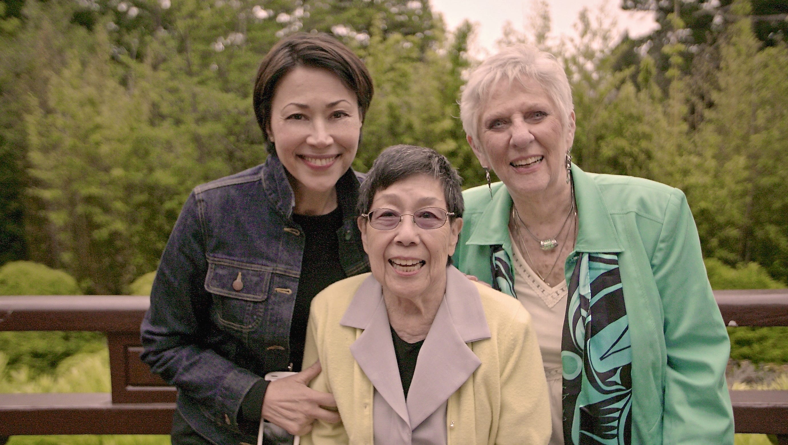 Ann Curry (left) joins childhood friends Reiko Nagumo (center) and Mary Peters (right) who reunited in 2022 for the first time since World War II.