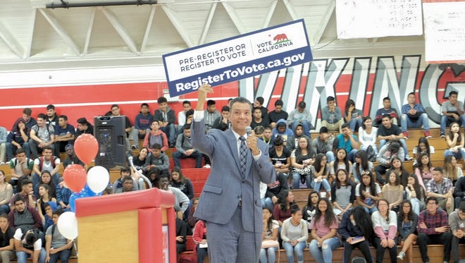 California Secretary of State Alex Padilla made a visit to Hueneme High School Thursday to encourage young people to vote.