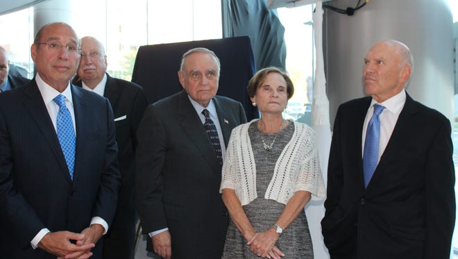 Leon and Toby Cooperman, third and fourth from left, donated $25 million to help create the Cooperman Family Pavilion at St. Barnabas Medical Center. The grand opening event for the facility was held on Sept. 7. Also pictured from left are Barry H. Ostrowsky, president and chief executive officer, RWJ Barnabas Health; Richard J. Kogan, chairman, Saint Barnabas Medical Center Board of Trustees; and Bruce S. Schonbraun, vice chairman of the Saint Barnabas Medical Center Board of Trustees and chairman of the Expansion Oversight Committee.