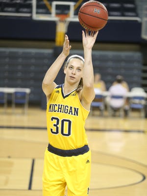 Hallie Thome, a freshman center on the Michigan women's basketball team, shoots Oct. 21, 2015, in Ann Arbor.
