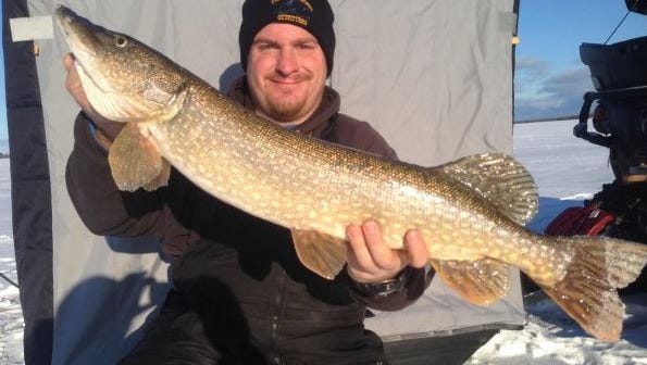 A fat 33-inch Northern pike was landed by Brad Joanis who was helping out guide Jeff Evans with the trip in January 2015.