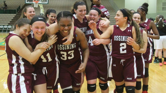 The Ossining girls basketball team has made a habit of celebrating on the Hudson Valley Community College court in recent years. The Pride won their third straight state title Saturday night.