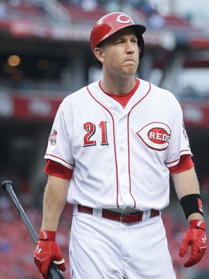 Cincinnati Reds third baseman Todd Frazier reacts after striking out May 26, 2015.