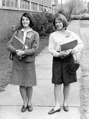 West High School students Joyce Zirkle, left, and Helen Dean in December 1965.