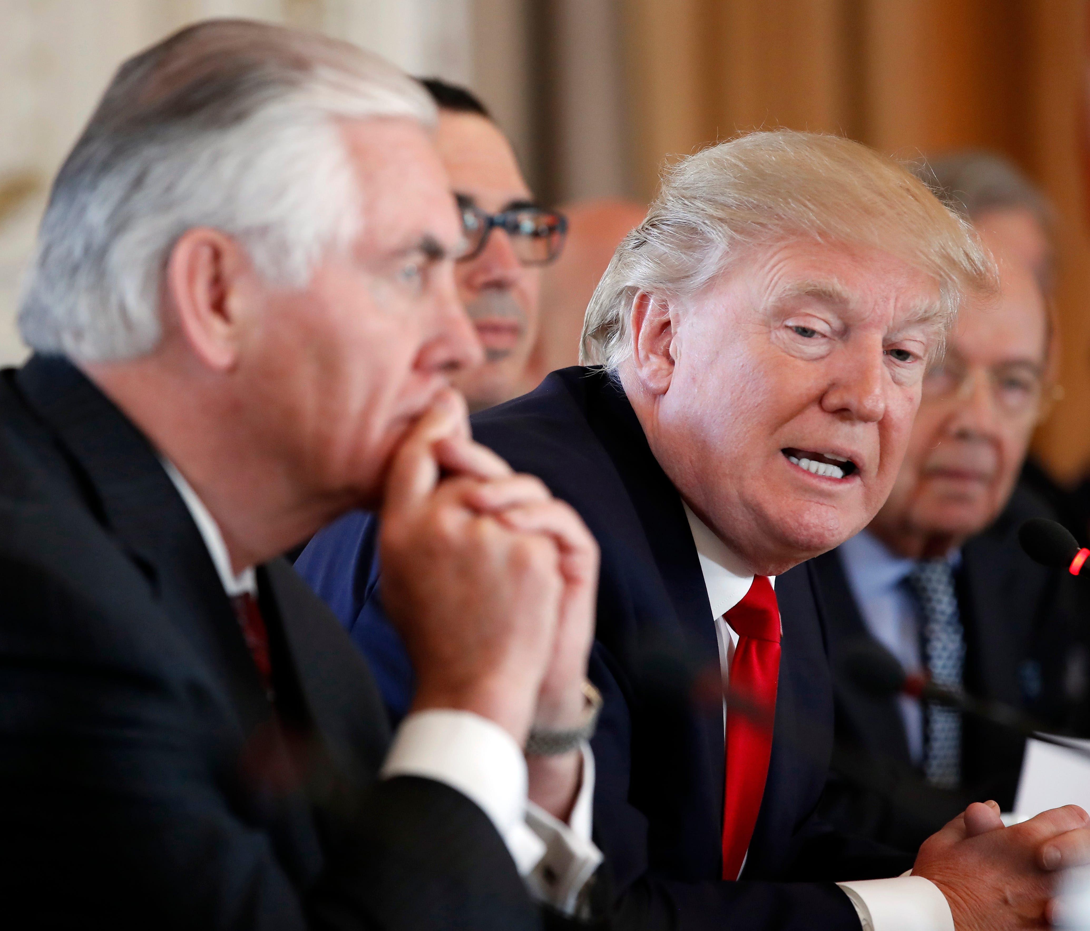 President Trump and Secretary of State Rex Tillerson at a meeting on April 7.