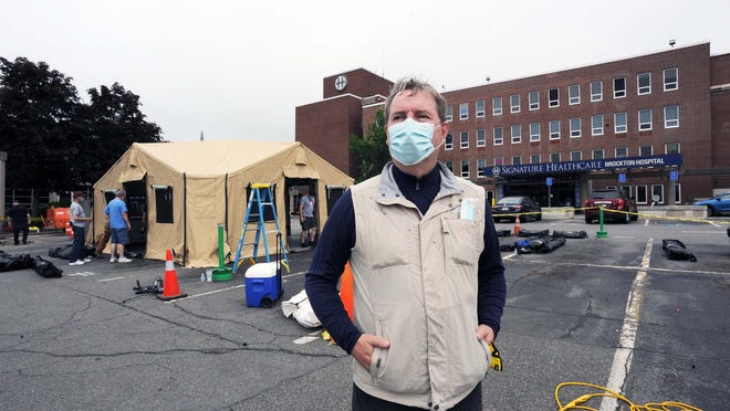 Scott Lillibridge, M.D. and director for the  International Medical Corps who deployed our 20th COVID-19 emergency medical field unit in the United States, at Signature Healthcare Brockton Hospital on Friday, May 29, 2020.