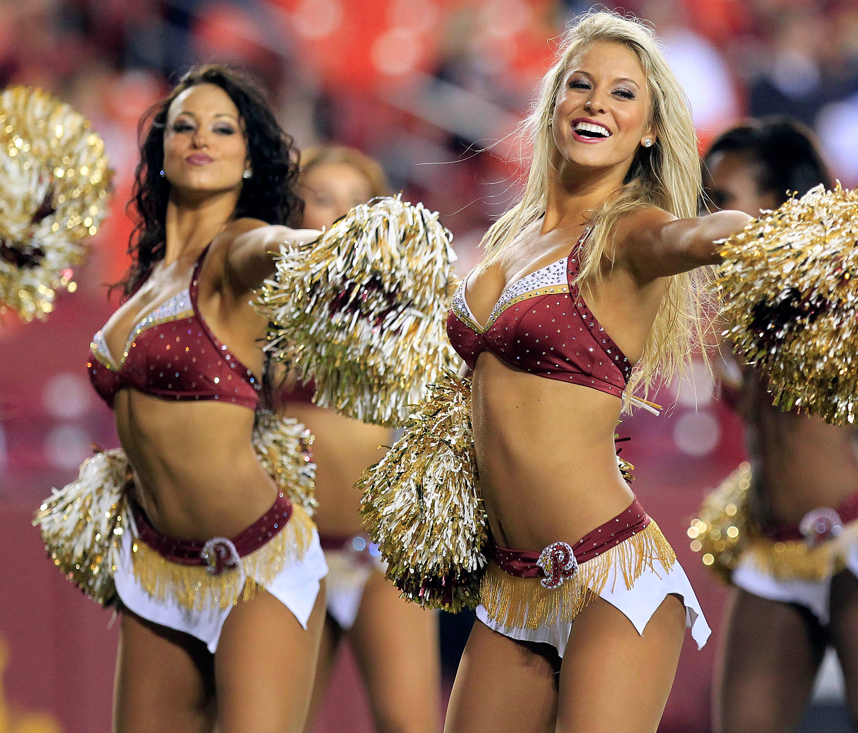 Washington Redskins cheerleaders perform during a preseason game in 2013 against the Pittsburgh Steelers.