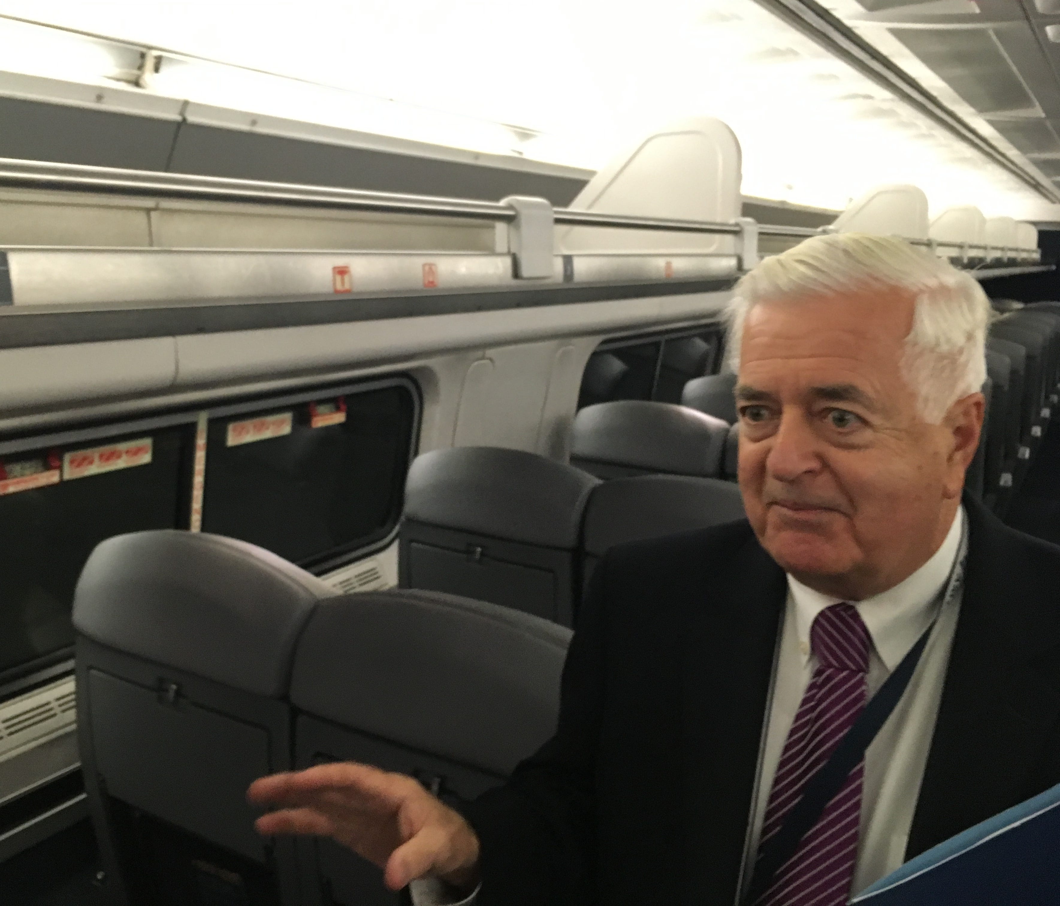 Mark Yachmetz, Amtrak's vice president for Northeast Corridor business development, describes renovations being phased in on 450 train cars at Washington's Union Station on Nov. 13, 2017. The upgrades include new carpeting, simulated-leather seat cus