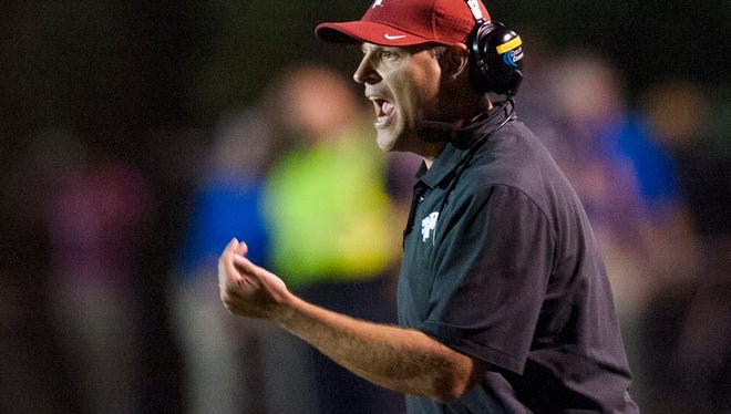 Prattville coach Chad Anderson coaches against Auburn in Prattville, Ala. on Friday October 16, 2015. 