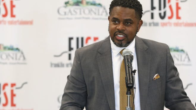CEO Velocity Companies Brandon Bellamy speaks during a FUSE press conference held Tuesday morning, July 28, 2020, at the Gastonia Conference Center.