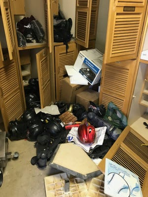 The remnants of the Central Valley Little League's equipment shed after vandals ransacked the shed and stole equipment Thursday.