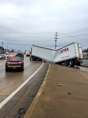 A broken tractor trailer is blocking traffic on Route 30 West near Susquehanna Trail in Manchester Township.
