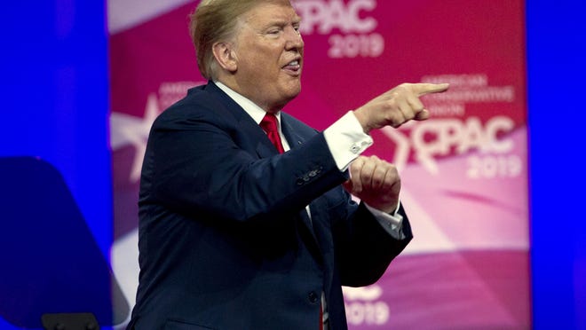 President Donald Trump speaks at Conservative Political Action Conference, CPAC 2019, in Oxon Hill, Md., Saturday, March 2, 2019. (AP Photo/Jose Luis Magana)