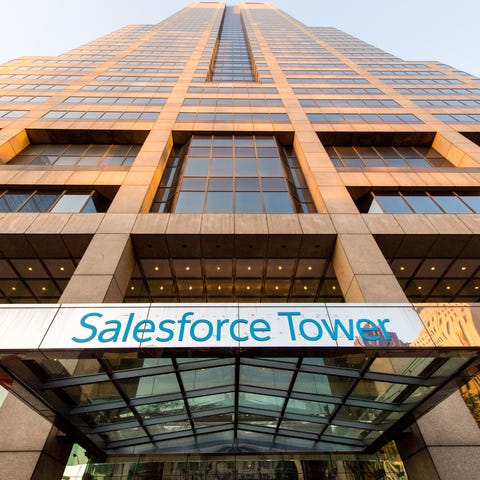 Entryway to Salesforce Tower in Indianapolis.