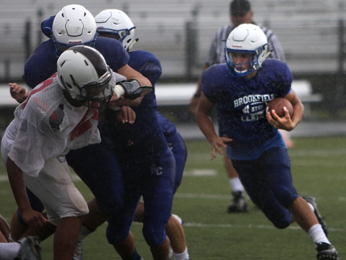 The Brookfield Central Varsity Football Team scrimmages